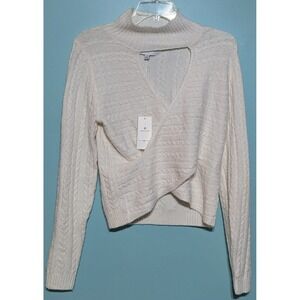 Pink Rose Cropped Sweater Blizzard White Size Medium